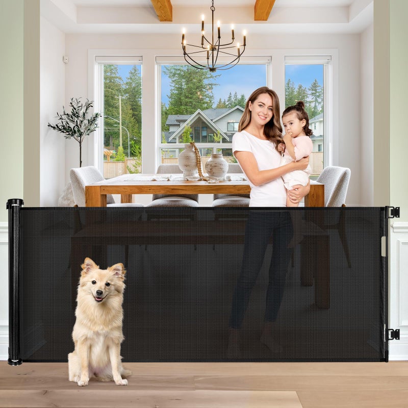 KISKIZ Baby Gate Extra Wide 65" Space Saving Retractable Mesh Gates for Kids or Pets Movable Retractable Baby Gates Indoor Outdoor Retractable Gate Dog Gates for Doorways, Stairs, Black - Image 1
